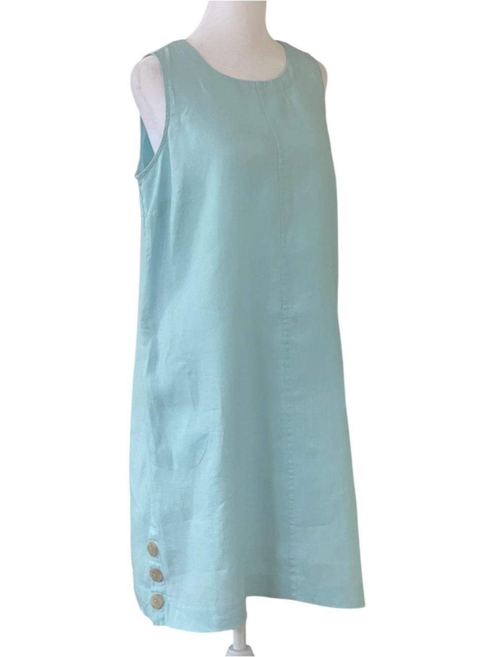 J. Jill Love 100% Linen Light Aqua/Mint Sleeveless Shift Dress Sz S Pockets - Picture 2 of 11